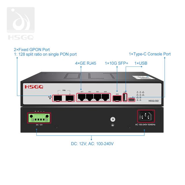 2 port GPON OLT Disesuaikan untuk akses ftth