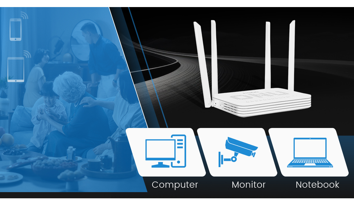 Perangkat serat optik FTTH WiFi 6 ONU untuk akses rumah